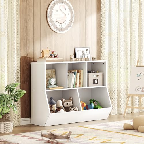 HOOBRO Kids Bookshelf - 39.4" L Toy Storage Cabinet, Bookcase Footboard, Cubby Shelf, Fit for Children's Room, Playroom, Hallway, Kindergarten, White WT132CW01 - color: White, size: 39.4"L x 11.8"W x 29.5"H