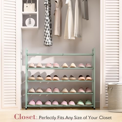 Bumusty 5-Tier Expandable Shoe Rack for Closet, 18“-33” Adjustable Shoe Rack for Small Space, Small Shoe Organizer for Front Door, Sturdy Metal,Green - color: Green, size: 5-Tier