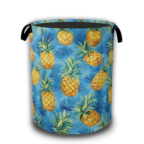 Tropical Hawaii Pineapple Laundry Basket, Laundry Hamper Waterproof Oxford Cloth Tote Collapsible,Clothes Storage Bucket Decorative Toy Organizer For Bathroom Bedroom 16" x 20.8" - color: Tropical Hawaii Pineapple