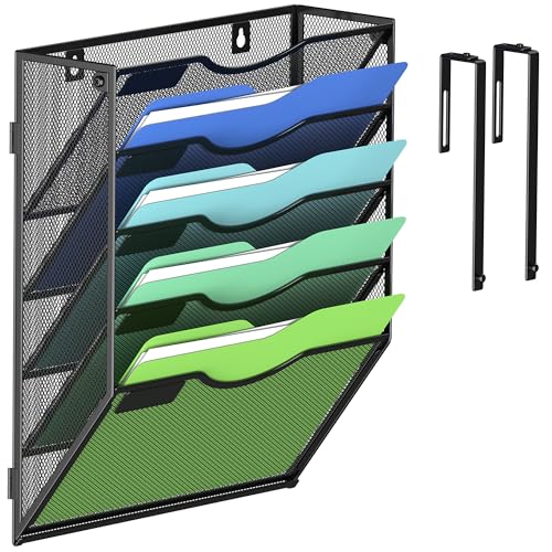Kuntine.B Wall File Organizer Office Hanging Magazine Holder Wall File Organizer for Office Home (Black, 5 Tier & Hangers) - color: Black, size: 5 Tier & Hangers