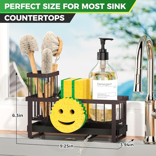 Sponge Holder for Kitchen Sink,Sink Caddy with Removable Dish Brush Holder,Self-Draining Kitchen Countertop Organizers and Storage Essentials,Soap Dispenser Organize and Home Decor-Bronze - color: Bronze-Tray