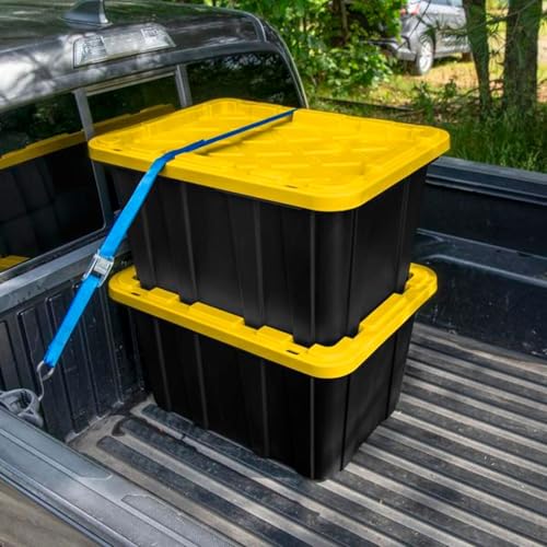 Sterilite 4-Pack 27 Gallon Industrial Storage Tote, Heavy-Duty Plastic Bins, Black/Yellow - Stackable Utility Organizers with Lids for Garage, Camping Tools, and Outdoor Gear - size: 27 Gallon - Black/Yellow