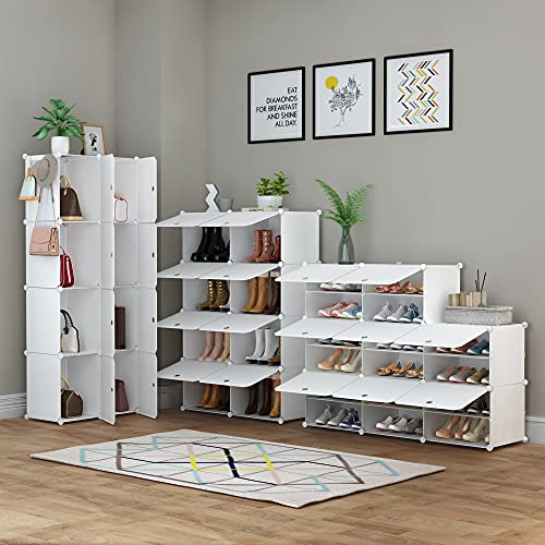 HOMIDEC Shoe Rack, 8 Tier Shoe Storage Cabinet 32 Pair Plastic Shoe Shelves Organizer for Closet Hallway Bedroom Entryway | 32 Pair, Shoe Shelves, Organizer, for Closet - color: White, style: 2 by 8