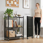 DEANIC 3 Tier Foldable Storage Shelves with Wheels, Kitchen Appliance Stand, Freestanding Metal Wire Shelf Rack, No Assembly Organizer Rolling Cart for Garage, Basement, Pantry (Black) - color: Black