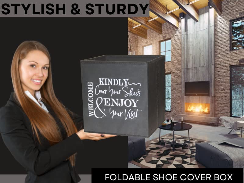 Shoe Cover Box - Welcome Guests to Please Cover Shoes. Indoor Foldable Storage Bin to Fill w/your Favorite Booties. For Homeowner, Real Estate Agent, Realtor Open House Supplies | 1 Grey & White - color: Grey and White, size: 1