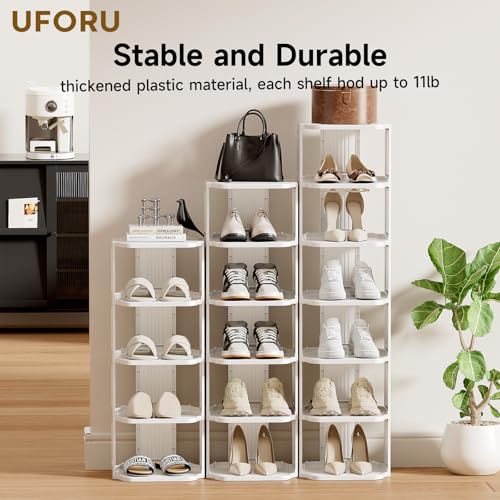 Vertical Shoe Rack, 9-Tier Plastic Stackable Storage Shelf for Small Closets and Narrow Spaces, Compact Free Standing Shoe Racks for Entryway Bedroom Dormitory - color: White, size: 9 Tiers