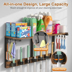 Housolution Broom Holder Wall Mount with Cleaning Supplies Organizer, 100 LBS High Load-Bearing Laundry Room Storage Shelves, Multifunctional Mop Hanger Rack with 7 Grippers & 8 Hooks - size: 1 Tier
