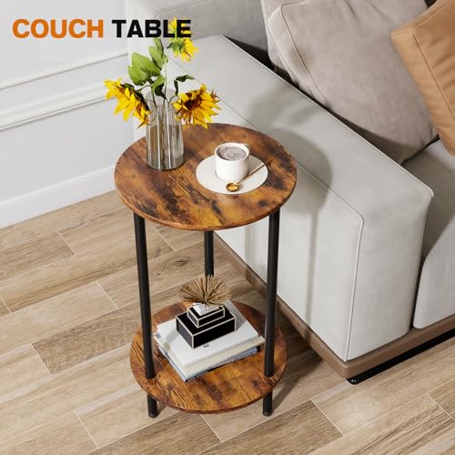 Round Side Table Set of 2, 2-Tier End Table, Small Round Nightstands with Storage, Modern Accent/Bedside Table for Living Room, Bedroom-Brown - color: Brown, size: 2PC