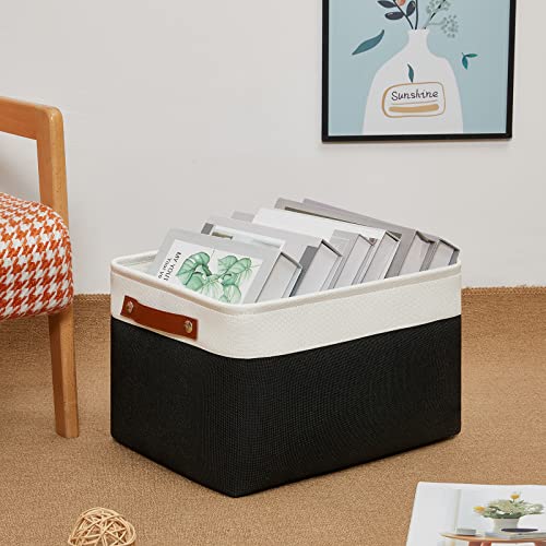 DULLEMELO Linen Closet Organizer and Storage Basket for Office, Bedroom, Cloth, Baskets for Organizing and Storage with handles for Shelves,Closet,Gift,Toys(White&Black) - color: White&Black, size: Medium-15"x11"x9.5"