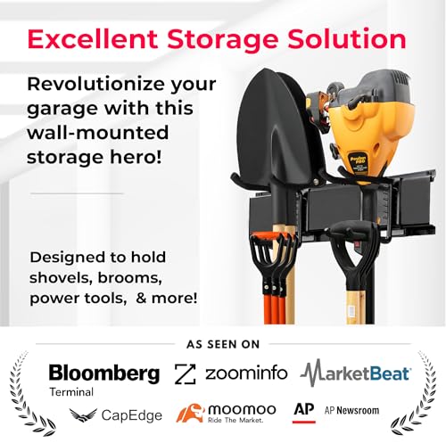 TIDYME Garage Wall Organizer | 96" Heavy-Duty Tool Storage Rack | Adjustable Double-Layer Hooks | 600 lbs Capacity | Carbon Steel Wall Mount Holder for Shovels, Rakes, Ladders & Power Tools - size: 96" (0 Shelves)