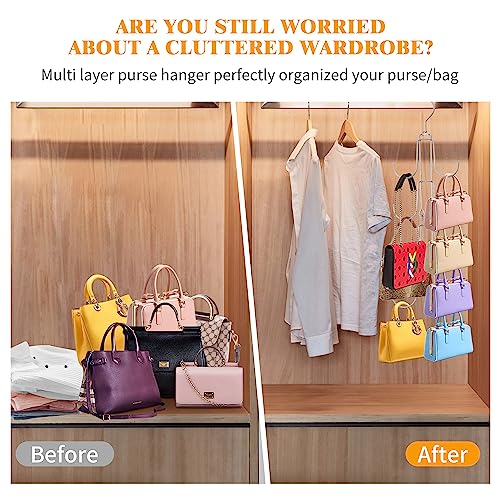 1 Pack Purse Organizer for Closet, 4-Tier Hanging Bag Holder, Silver Metal Closet Organization Purse Hanger Backpack Rack Space Saving Hanger - size: 1 Pack 4-Tier