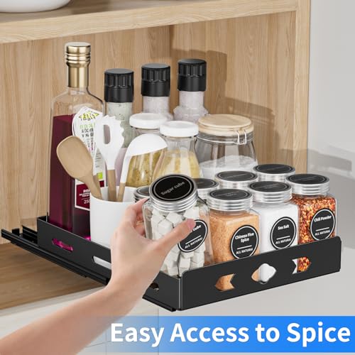 BOIVSHI Pull Out Spice Rack, Heavy Duty Spice Rack Organizer, 1 Tier Spice Organization for Cabinet, Vertical Spice Rack for Kitchen, Cabinet, Pantry (8.4''Wx10.5''Dx2.8''H, Metal Black) - size: 8.4''Wx10.5''Dx2.8''H,1 Tier