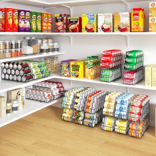 4-Tier Stackable Can Rack Organizer for Kitchen Pantry,Max Can Storage Holder,Durable Can Dispenser & Canned Goods Organizer for Fridge,Hold More 44 Cans, for Various Ounces of Canned Food Soda Drinks - color: Back, size: 4 Pack - 4-Tier