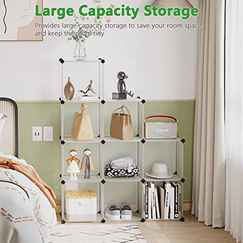 C&AHOME Cube Storage, 9-Cube Plastic Closet Cabinet Organizer, DIY Stackable Bookshelf, Modular shelving Units Ideal for Home, Office, Kids Room, 36.6"L x 12.4" W x 48.4" H Translucent White SBTM3009A - color: Transparent White