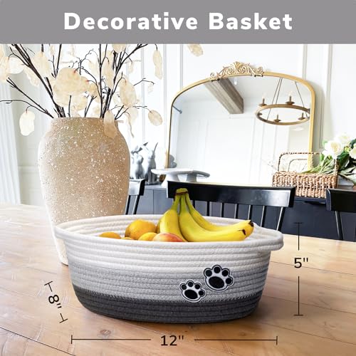 Small Dog Toy Basket, Cute Woven Baskets for Shelves, Decorative Rope Storage Baskets for Nursery, Baby Gift Basket for Diapers, 12 x 8 x 5 inches - color: Grey, size: 12"L x 8"W x 5"H