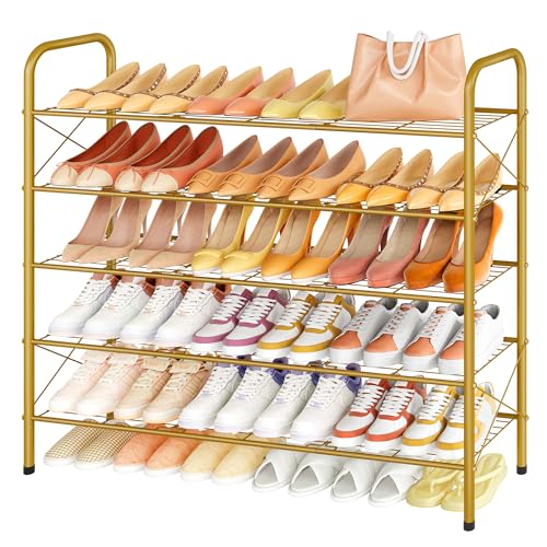 Hoctieon 5 Tier Shoe Rack for Closet, Durable Mesh Style Shoe Rack, Entryway Shoe Shelf, Shoe Storage Organizer for Hallway, Bedroom, Living Room, Wardrobe, Gold - color: Gold, size: 5 Tier