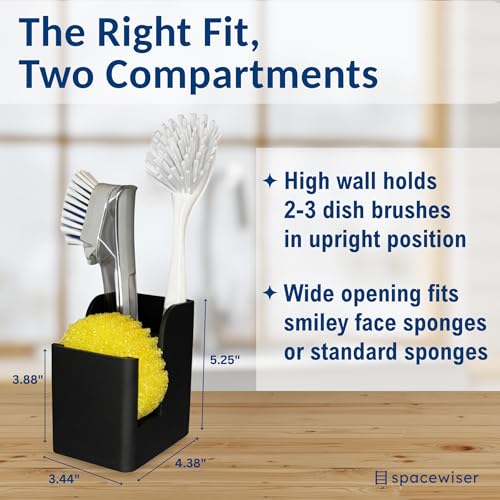 Spacewiser TidyNook Silicone Sink Caddy - Sponge Holder for Kitchen Sink, Dish Brush Holder, Fits Scrub Daddy Sponges, Scrub Mommy, and all Dish Sponges, Compact Kitchen Sinks Organizer Caddy, No Rust - color: Black