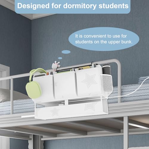 homyfort Bedside Caddy Organizer, Dual-Purpose Bedside Storage with Power Strip Holder, Versatile Bed Caddy with 11 Pockets for Bunk Bed, College Dorm, Home, Hospital, Fits Phones, Books, White - color: White