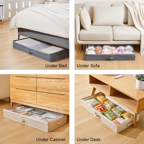 Berdeng 3 Pack Under Bed Storage Containers, Low Profile Underbed Shoes and Clothes Storage Organizer with Sturdy Sidewalls/Bottom, Large Dorm Storage Bins,33 * 17 * 4.5 inches,45L - color: Beige 3 Pack