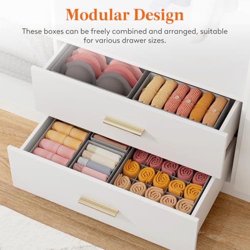 Lifewit Underwear Drawer Organizer for Closet 16 Pack, 3 Sizes Dresser Organizer Dividers, Deep Fabric Foldable Drawer Storage Organizer Bins for Clothes, Sock, Bra, Lingerie, Undies - color: Dove Gray
