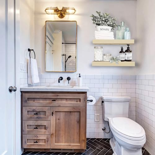 QEEIG Bathroom Floating Shelves for Wall - 15.7" Wall Mounted Shelf Over Toilet Farmhouse Home Decor Display Bookshelf Small 15.7 x 6.7 inch Set of 2, Natural (008-40N) - color: E. Natural, size: 15.7"