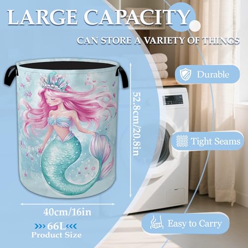 Cartoon Mermaid Laundry Basket Collapsible Laundry Hamper Clothes Toy Storage Bin for Bathroom Bedroom Room Decor 16" X 20.8" - color: Cartoon Mermaid