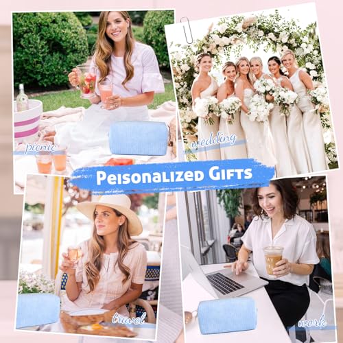 SOIDRAM 6PCS Bridesmaid Proposal Gifts Corduroy Blue makeup bag bulk for Wedding Party Favors Bachelorette party decorations Toiletry Organizer Bag Cosmetic Case Gift - color: Corduroy Blue, size: 6 Pack