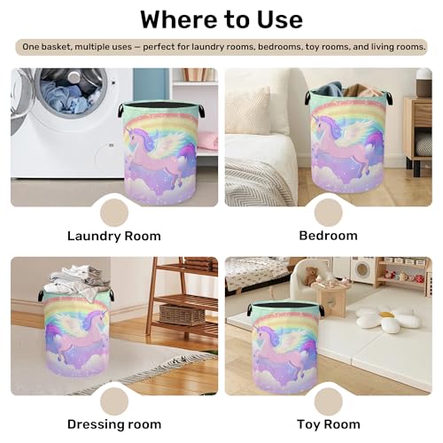 Rainbow Unicorn Foldable Laundry Hamper - Waterproof Fabric Storage Basket with Handles, Clothes Hampers for Laundry,Bedroom,Dorm - color: Rainbow Unicorn