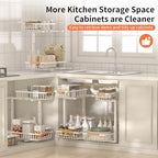 Under Sink Organizer, Under Sink Organizers and Storage, 2-Tier Pull Out Under Cabinet Organizer Storage Shelf, Metal Frame, Height Adjustable Rack for Bathroom Kitchen Pantry - style: White, 1-Pack