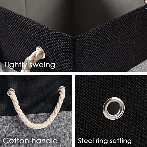 PRANDOM Large Foldable Cube Storage Bins 11x11 inch [4-Pack] Fabric Linen Storage Baskets Cubes Drawer with Cotton Handles Organizer for Shelves Nursery Closet Bedroom Black - color: Black, size: 11x11 inch(4-Pack)