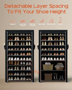 CASAMAYA Shoe Rack with Covers, 10 Tiers Tall Shoe Rack Organizer, Large Capacity Shoe Shelf Storage, Hold 40 Pairs of Shoes, Vertical Shoe Storage Organizer for Closet, Entryway, Black, SRT104B01 - size: 30.1"W - 10 Tier