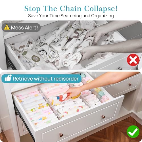 Vtopmart 8 Pack 4" Regular Upgrade Drawer Dividers for Clothes, 12.8"-22.3" Expandable Dresser Drawer Organizer, Clear Plastic Separators for Dresser, Baby Clothing, Underwear, Cosmetic, Toiletries - size: Regular-4"