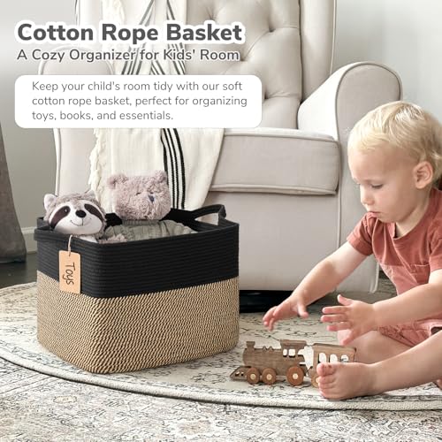 Goodpick Woven Storage Baskets for Organizing, 18" x 14" x 12" Wicker Laundry Basket for Shoes,Towel, Blanket Basket for Living Room, Toy Baskets Storage Kids with Handles - color: Black Jute, size: 18"L x 14"W x 12"H