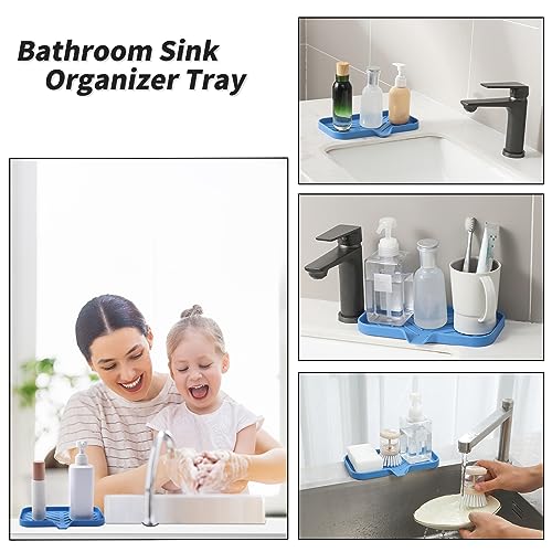 MicoYang Silicone Bathroom Soap Dishes with Drain Spout Bathroom and Kitchen Sink Organizer,Sponge Holder,Dish Soap Tray,Perfect for Dispenser,Scrubber,Bottle,Cup on Counter Lichen Blue 9.6"×5.3" - color: Lichen Blue, size: M(9.6"×5.3")