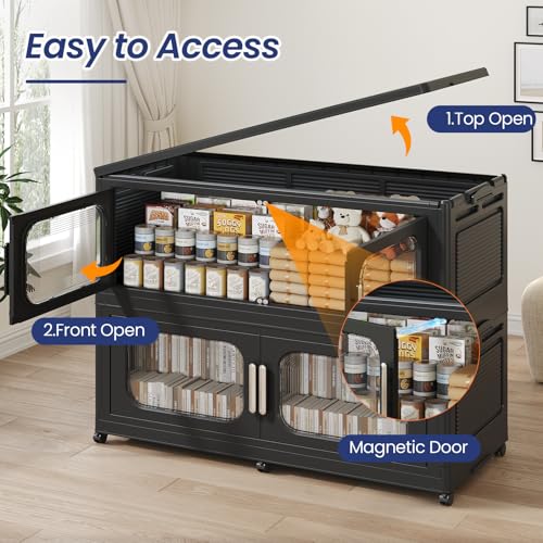 250Gal Extra Large Stackable Storage Bins with Lid & Wheels & Doors, 200QT/50GAL 5-Tiers Collapsible Closet Organizers Plastic Containers Drawers Boxes for Home Kitchen Bedroom, Black - color: Black, size: 50Gal-5Pack