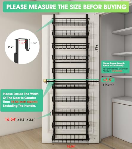 Mefirt 10-Tier Over The Door Pantry Organizer, Pantry Organization and Storage, Black Metal Hanging Adjustable Basket, Wall Spice Rack Seasoning Shelves, Home & Kitchen Essentials - color: Black, size: 10-Tier