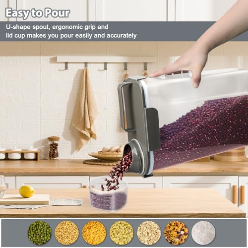 Komzon Rice Container, Airtight Rice Storage Container 10lb, Cereal Containers Storage, BPA Free Food Dispenser with Pouring Spout Handle for Flour Pasta Grain, Pet Dog Cat Bird Food Storage Container - color: 10lb Grey