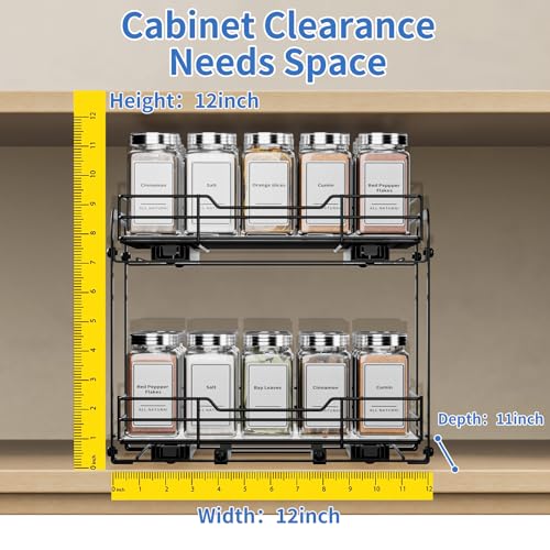 BOIVSHI 2-Tier Spice Rack Organizer, Pull Out Spice Rack for Cabinet, Height Adjustable Heavy Duty Metal Basket for Inside Cabinet & Pantry (11.5''Wx10.5''Dx9.5''H) - size: 2 Tier,11.5''Wx10.5''Dx9.5''H