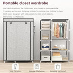 Calmootey Portable Closet Organizers, Clothing Storage, Wardrobe with 6 Shelves and Hanging Rod, Non-Woven Fabric Cover with 4 Side Pockets, Ash Grey - color: Ash Grey