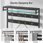 IDEALHOUSE Coat Rack Shoe Bench Industrial Hall Tree Storage Bench for Entryway Wood Look Accent Large Shoe Rack with Storage Shelf Hanging Bar,8 Hooks Grey 39.9"x15.7"x72" - color: Black