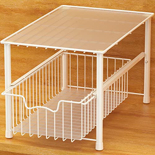 Simple Houseware Stackable Under Sink Cabinet Sliding Basket Organizer Drawer, White - color: White