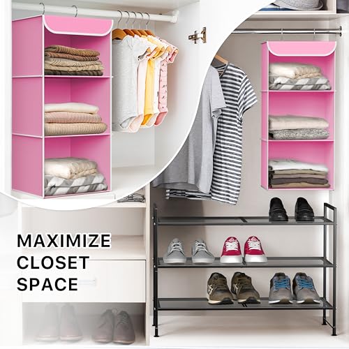 Simple Houseware 3-Shelf Hanging Closet Organizer, Fabric Storage Shelves with 57L Capacity, Pink - color: Pink