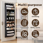 8 tiers Door Shoe Organizer, Multifunction Over the Door Hanging Shoe Rack with Oxford Fabric Deep Pockets, 66.9 x 16.5 x 5.9 Inches Storage Organizer (Black)
