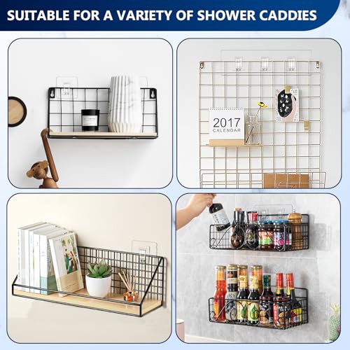 14 Pack Shower Caddy Replacement, Strong Adhesive Flat Hooks, Clear Waterproof Shower Shelf Strips for No Drilling Bathroom Storage Shelves, Soap Holder, and Kitchen Racks - color: Transparent-Upgrade 14Pack