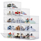 XX-Large Shoe Sneaker Storage Boxes for Size 14, Stackable & Thicken Clear Plastic Shoe Organizers 12 Packs for Entryway Closet Under Bed, Shoe Storage Cabinets Container Display Case w/ Magnetic Door - size: 12 packs