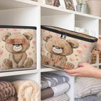 Custom Storage Basket with Name, Personalized Storage Bins with Zipper Lid, Foldable Fabric Storage Box Large capacity with Handle Love Bear - color: Option 25