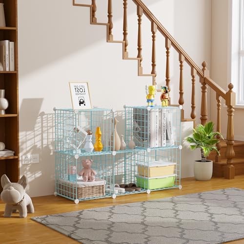 C&AHOME Wire Cube Storage, 6 - Cube Organizer Metal C Grids, Modular Shelves Units, Closet Organizer, Ideal for Home, Office, Living Room, 36.6”L x 12.4”W 36.6”H, Blue UWCS3006B - color: Blue, size: 6 Cube