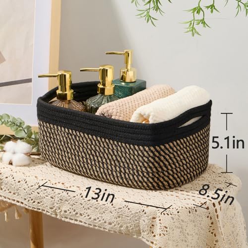 MiniArk Small Storage Baskets for Organizing | Closet Organizer Bins | Shelf Toy Basket | Woven Rope Baskets | Cube Decorative Box | Shallow Basket | 13x8.5x5.1” | 3 Packs Black Brown - color: Black/Brown, size: 3pcs-L13xW8.5xH5.1"