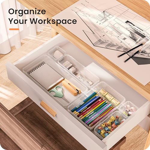 【Military Grade】A-LuGei Drawer Organizer, 【𝟱𝗦𝗶𝘇𝗲】 Makeup organizer, 【Holds 177 Items】 Bathroom Organizers and Storage, Organization and Storage, Desk Drawer Organizer for Bathroom Vanity - color: Clear