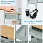 3 Tier Rolling Cart, Utility Cart with Drawer and Table Top, Metal Rolling Kitchen Storage Organizer Cart with Handle and Locking Wheels for Bathroom Office Balcony Living Room - color: Light Green